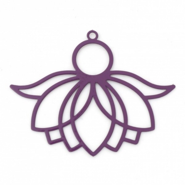 PS11870728 PAX de 4 Estampes pendentif Grande feuille de lotus 39mm métal finition Violet - Photo n°1