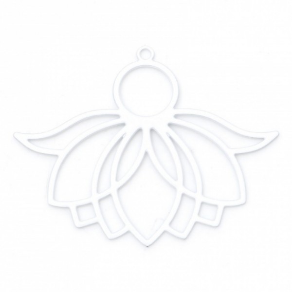 PS11870726 PAX de 4 Estampes pendentif Grande feuille de lotus 39mm métal finition Blanc - Photo n°1