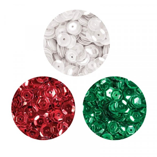 Sequins - Paillettes de noël - Rouge - Vert - Blanc - 6mm de diamètre - Photo n°2