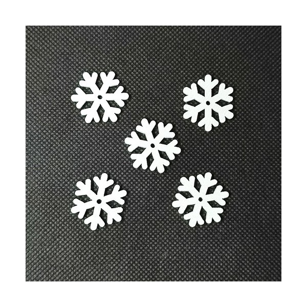 5 Boutons en bois fantaisie - flocon de neige blanc - 22mm - BRI749-1 - Photo n°1