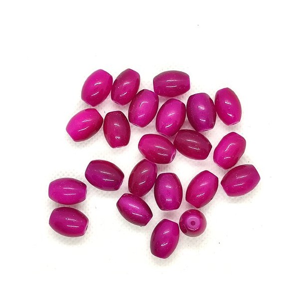 Lot de 22 perles olive en verre fuchsia - 13x10mm - Photo n°1