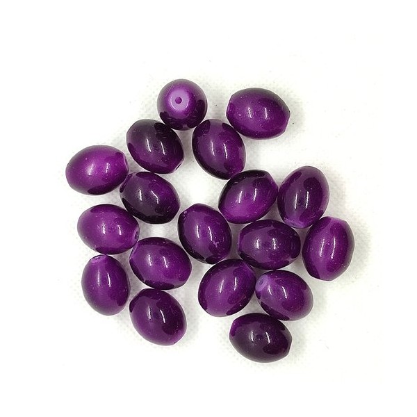 Lot de 18 perles olive en verre violet - 15x18mm - Photo n°1