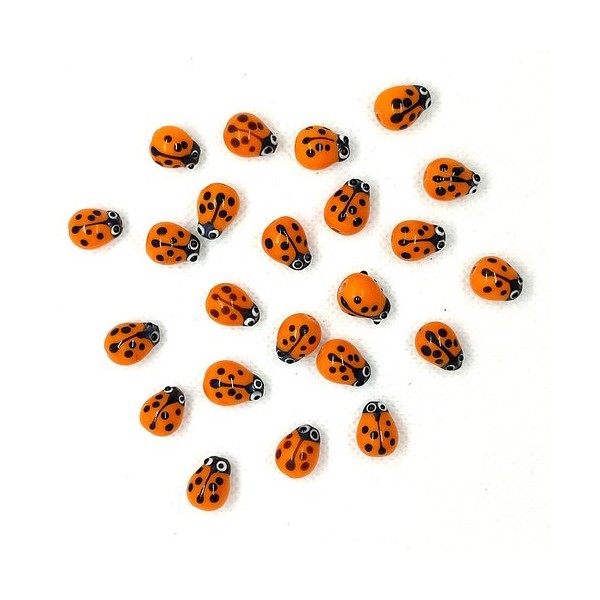 Lot de 23 perles en verre coccinelles orange et noir - 10x12mm - Photo n°1