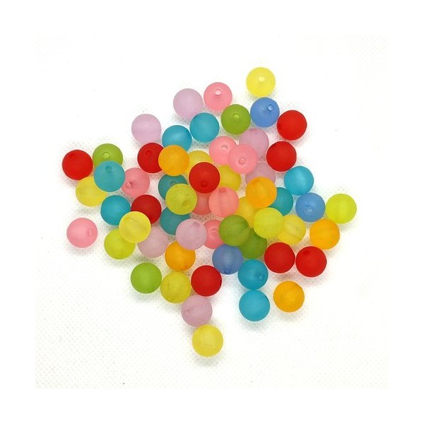 Lot de 60 perles en résine multicolore - 11mm - Photo n°1
