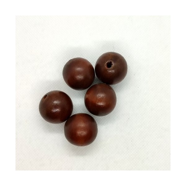 5 Perles en bois marron foncé - 25mm - Photo n°1