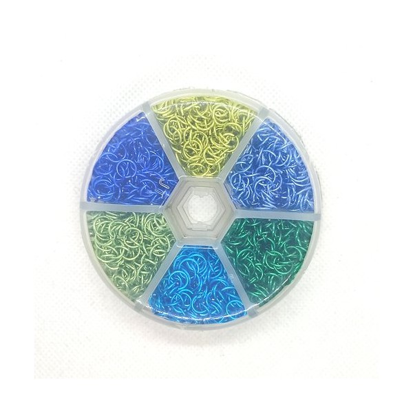 Boite d'anneaux de jonctions de couleur bleu / vert - 6mm - Photo n°0