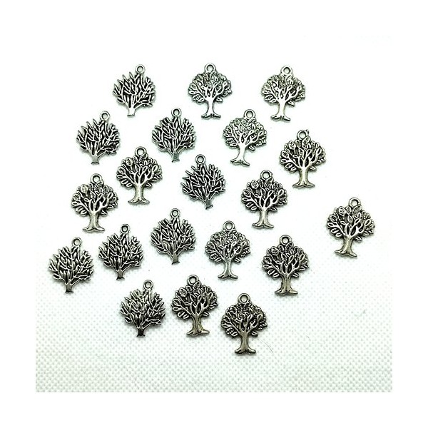 10 Breloques en métal argenté - arbre - 17x21mm - 73 - Photo n°1