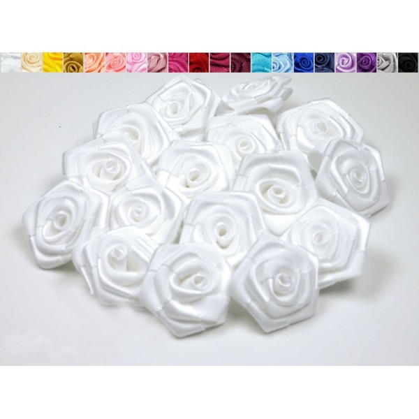 Sachet de 10 roses satin de 3 cm de diametre blanc 029 - Photo n°1