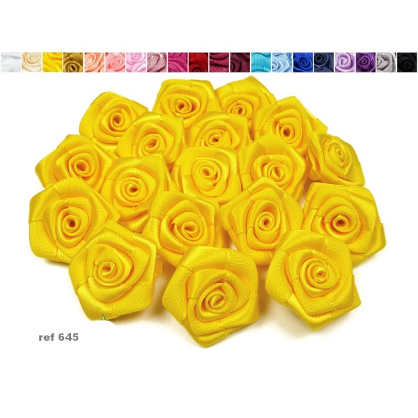 Sachet de 10 roses satin de 3 cm de diametre jaune 645 - Photo n°1