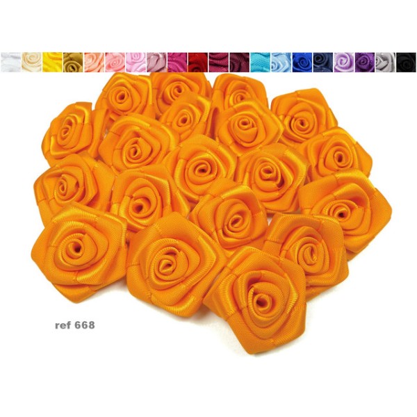 Sachet de 10 roses satin de 3 cm de diametre orange 668 - Photo n°1