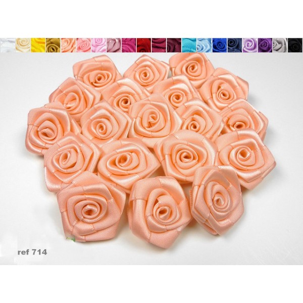 Sachet de 10 roses satin de 3 cm de diametre abricot 714 - Photo n°1