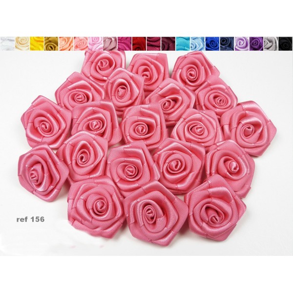 Sachet de 10 roses satin de 3 cm de diametre rose flash 156 - Photo n°1