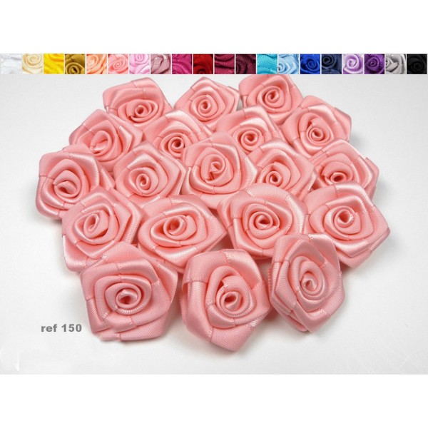 Sachet de 10 roses satin de 3 cm de diametre rose clair 150 - Photo n°1