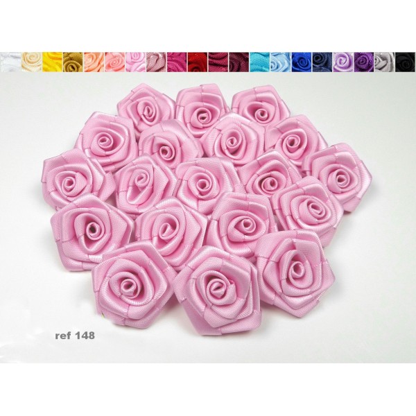Sachet de 10 roses satin de 3 cm de diametre rose 148 - Photo n°1