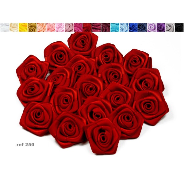 Sachet de 10 roses satin de 3 cm de diametre rouge 250 - Photo n°1