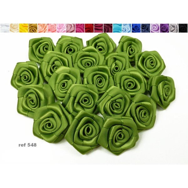 Sachet de 10 roses satin de 3 cm de diametre vert menthe 548 - Photo n°1