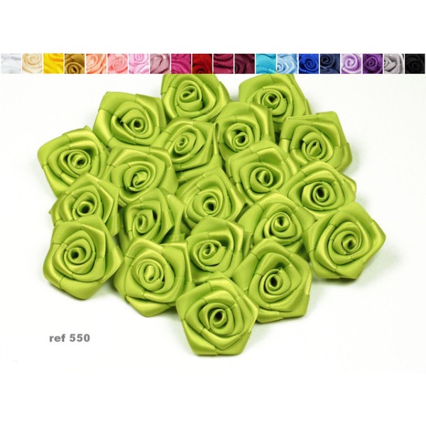 Sachet de 10 roses satin de 3 cm de diametre vert 550 - Photo n°1
