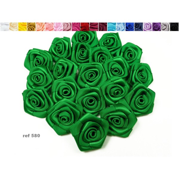Sachet de 10 roses satin de 3 cm de diametre  vert fonce 580 - Photo n°1