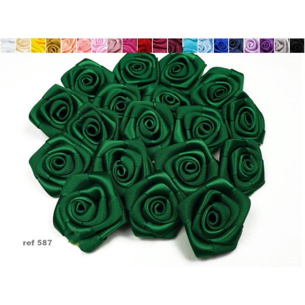 Sachet de 10 roses satin de 3 cm de diametre vert tres fonce 587 - Photo n°1