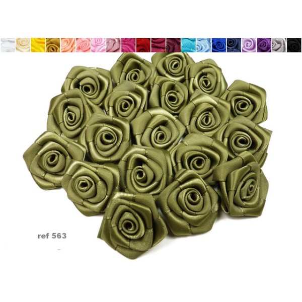 Sachet de 10 roses satin de 3 cm de diametre vert olive 563 - Photo n°1
