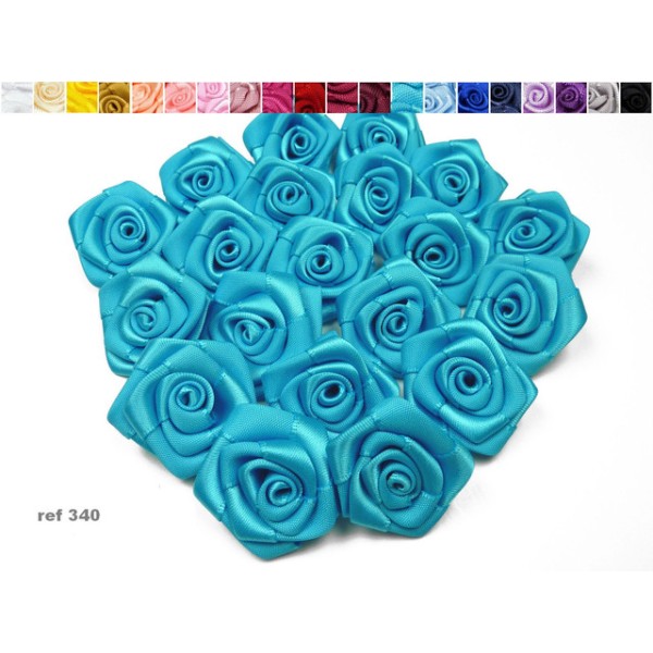 Sachet de 10 roses satin de 3 cm de diametre turquoise 340 - Photo n°1