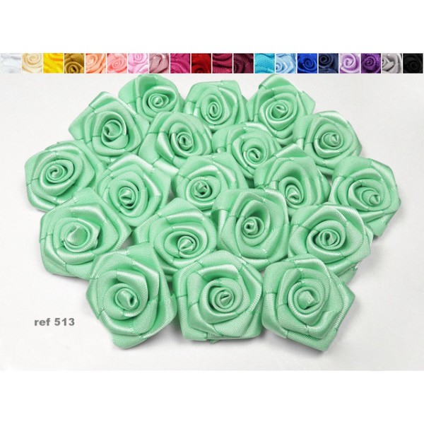 Sachet de 10 roses satin de 3 cm de diametre vert d'eau 513 - Photo n°1