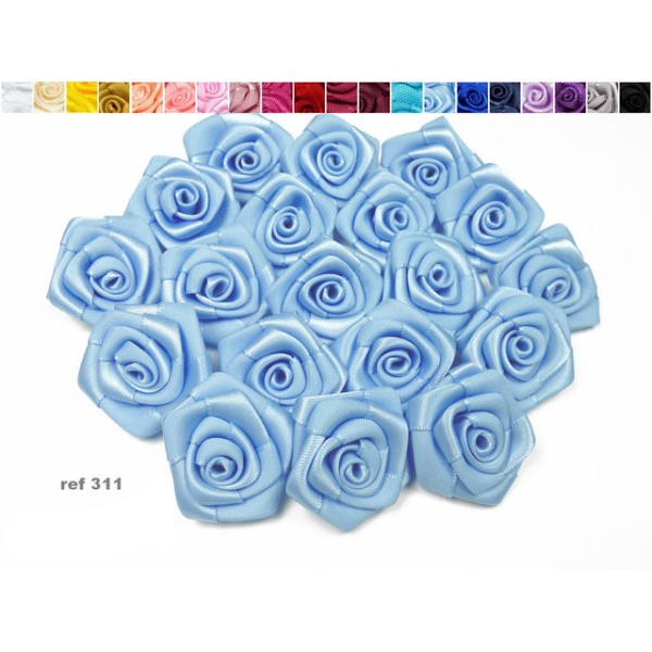 Sachet de 10 roses satin de 3 cm de diametre bleu ciel 311 - Photo n°1
