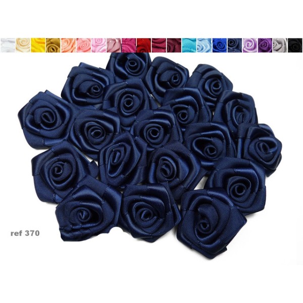Sachet de 10 roses satin de 3 cm de diametre bleu marine 370 - Photo n°1