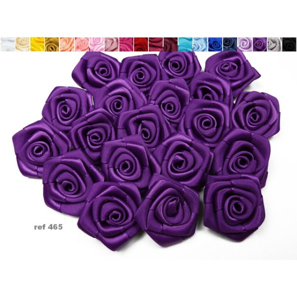 Sachet de 10 roses satin de 3 cm de diametre violet 465 - Photo n°1
