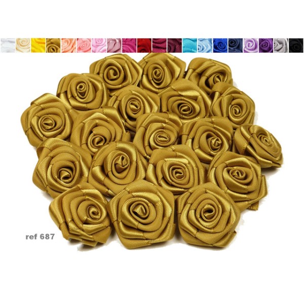Sachet de 10 roses satin de 3 cm de diametre dore 687 - Photo n°1