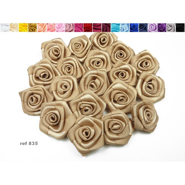 Sachet de 10 roses satin de 3 cm de diametre sand beige 835 - Photo n°1