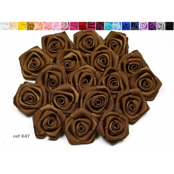 Sachet de 10 roses satin de 3 cm de diametre marron clair 847 - Photo n°1