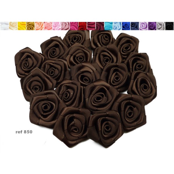 Sachet de 10 roses satin de 3 cm de diametre marron fonce 850 - Photo n°1