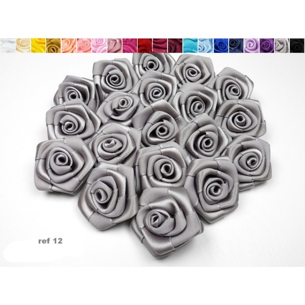 Sachet de 10 roses satin de 3 cm de diametre gris clair 012 - Photo n°1