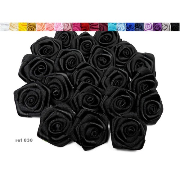 Sachet de 10 roses satin de 3 cm de diametre noir 30 - Photo n°1