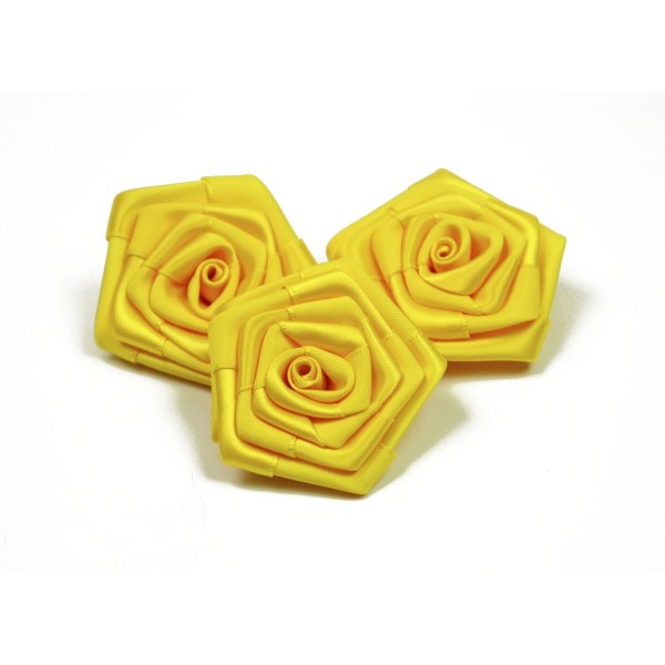 Sachet de 3 roses satin de 6 cm de diametre jaune 645 - Photo n°1