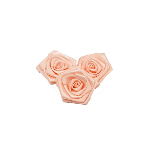 Sachet de 3 roses satin de 6 cm de diametre abricot 714 - Photo n°1