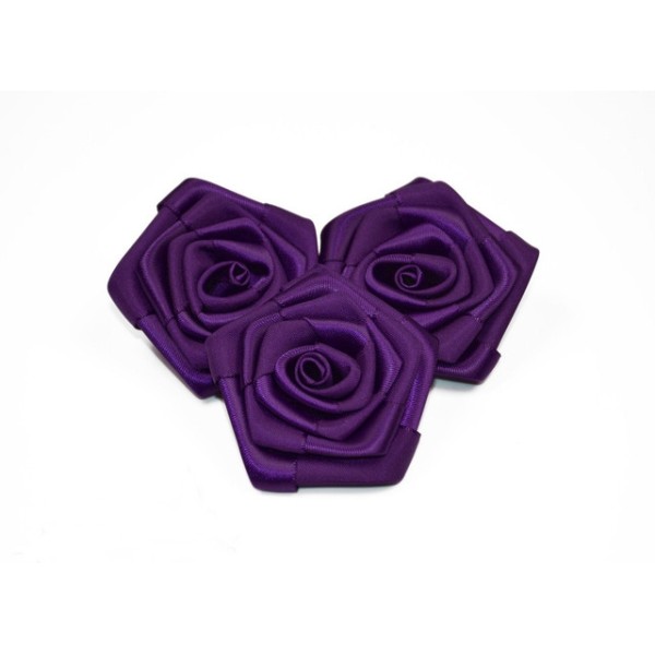 Sachet de 3 roses satin de 6 cm de diametre violet 465 - Photo n°1