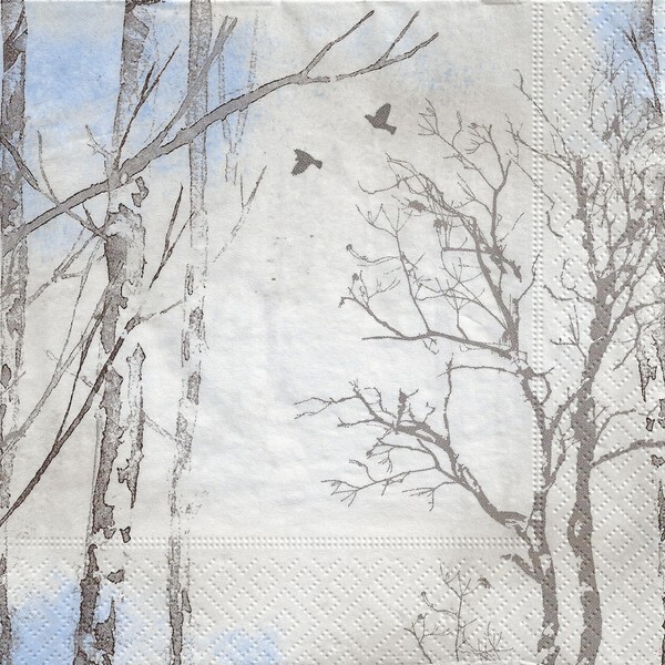 4 serviettes en papier découpage collage 33 cm NATURE HIVER ARBRE OISEAU - Photo n°1