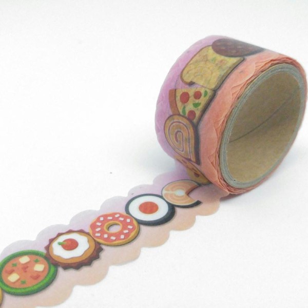 Washi tape bords découpés motifs gourmands, gâteaux, pizzas, sushis 3mx22mm multicolore - Photo n°1
