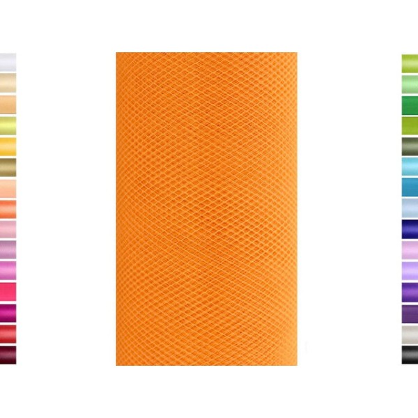 Tulle fin et souple colori orange de 15 cm de large et 9 m de long vendu en rouleau - Photo n°1