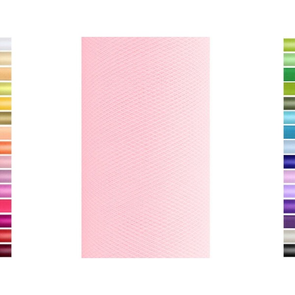 Tulle fin et souple colori rose de 15 cm de large et 9 m de long vendu en rouleau - Photo n°1