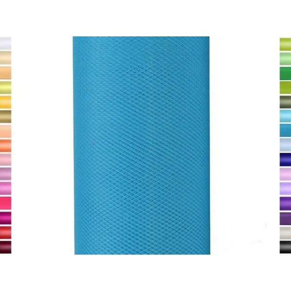 Tulle fin et souple colori turquoise fonce  de 15 cm de large et 9 m de long vendu en rouleau - Photo n°1