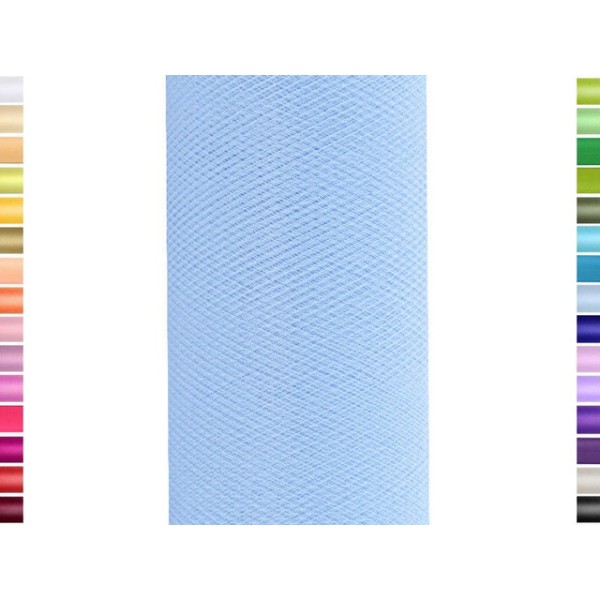 Tulle fin et souple colori bleu ciel de 15 cm de large et 9 m de long vendu en rouleau - Photo n°1
