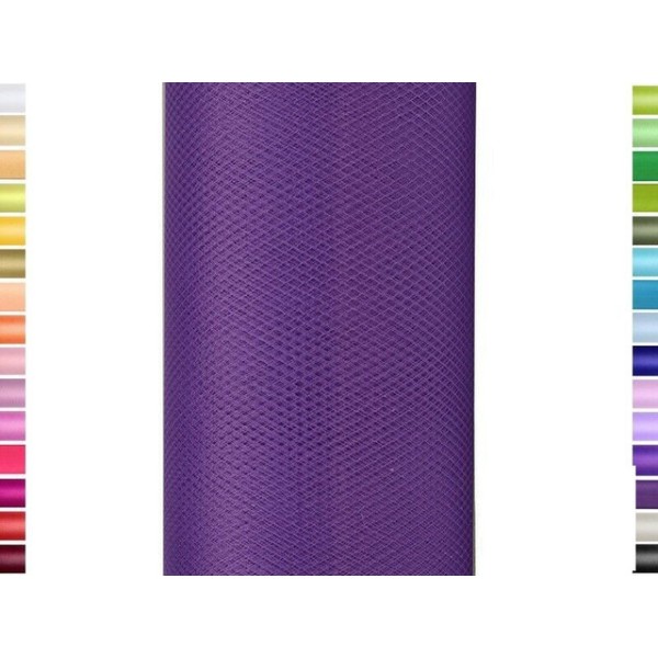 Tulle fin et souple colori violet de 15 cm de large et 9 m de long vendu en rouleau - Photo n°1