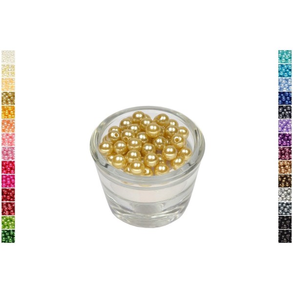 Sachet de 50 perles en plastique 8 mm de diametre beige doré - Photo n°1