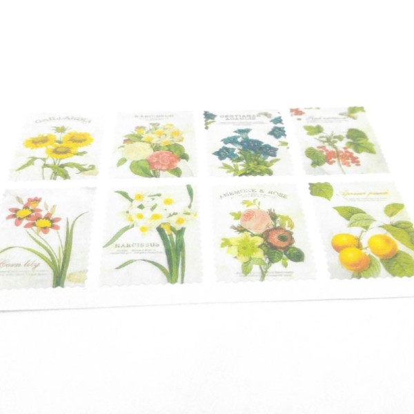 Planche 8 stickers timbres motifs plantes,tournesol,abricot messages 21x29mm multicolore - Photo n°1