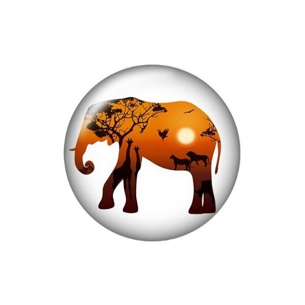 1 cabochon rond en verre 25 mm AFRIQUE ELEPHANT COUCHER DE SOLEIL - Photo n°1