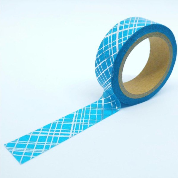 Washi tape brillant traits croisés 6mx15mm bleu et argent - Photo n°1