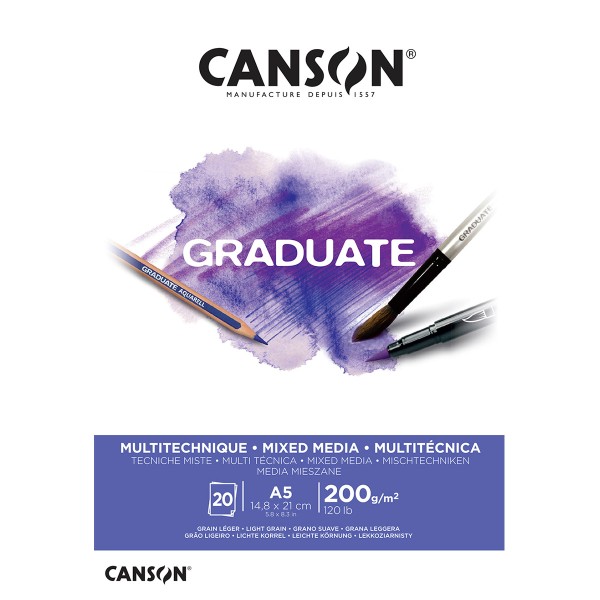 Bloc Canson Graduate - Mixed Media - A5 - 200 g - 20 feuilles - Photo n°1